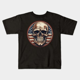 Ghostly Patriot: American Flag Skull Shirt Kids T-Shirt